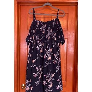Torrid Navy Floral Smocked Cold Shoulder Dress